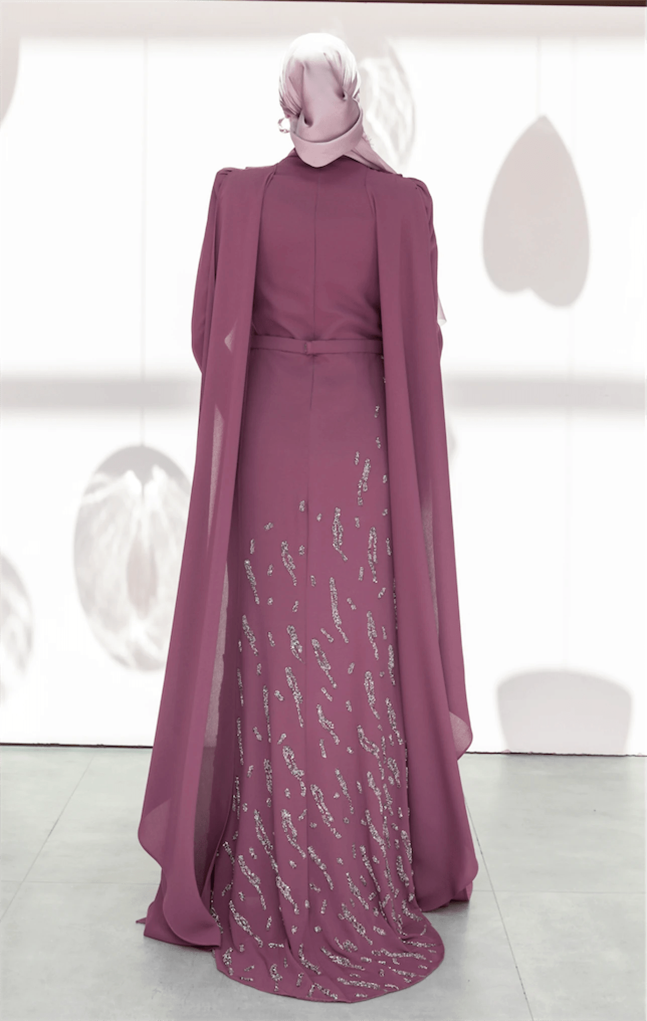 Şallı Degaje Yaka Tesettür Abiye - FioraofDress - tesettur - abiye - 44 - Mürdüm - hijab - evening - dress