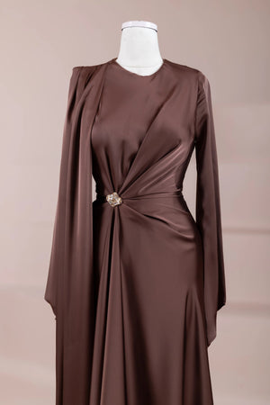 Satenya Tesettür Abiye - FioraofDress - tesettur - abiye - Kahve - 38 - hijab - evening - dress