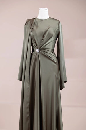 Satenya Tesettür Abiye - FioraofDress - tesettur - abiye - haki - 38 - hijab - evening - dress