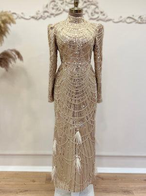 Selena Tesettür Abiye Gold - FioraofDress - tesettur - abiye - 48 - hijab - evening - dress
