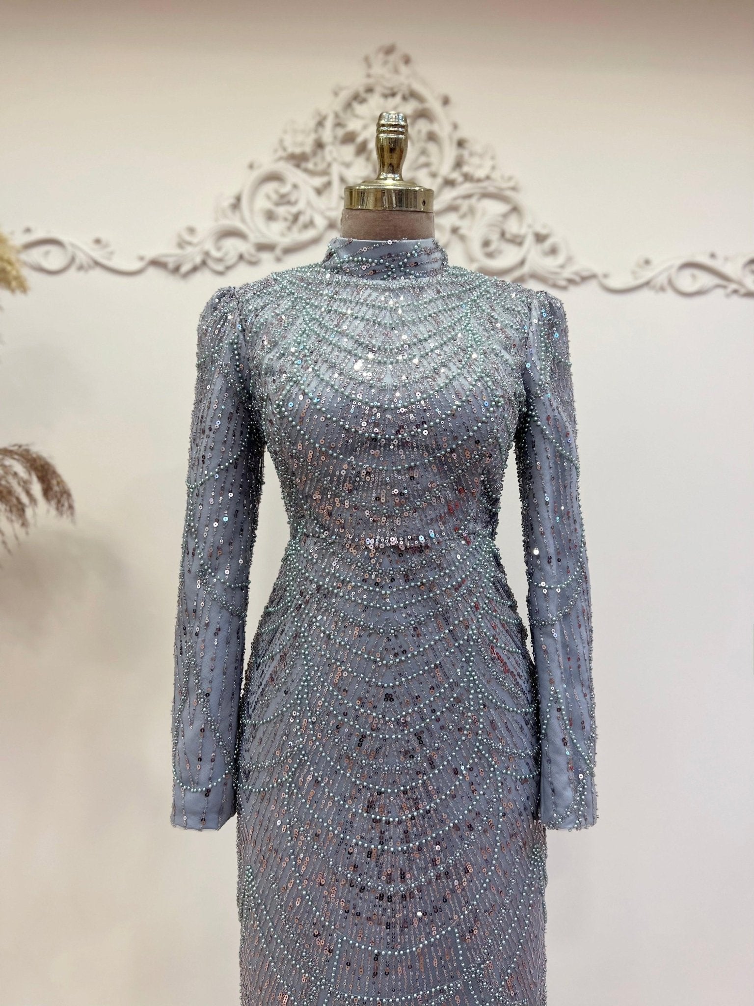 Selena Tesettür Abiye Gri - FioraofDress - tesettur - abiye - 48 - hijab - evening - dress