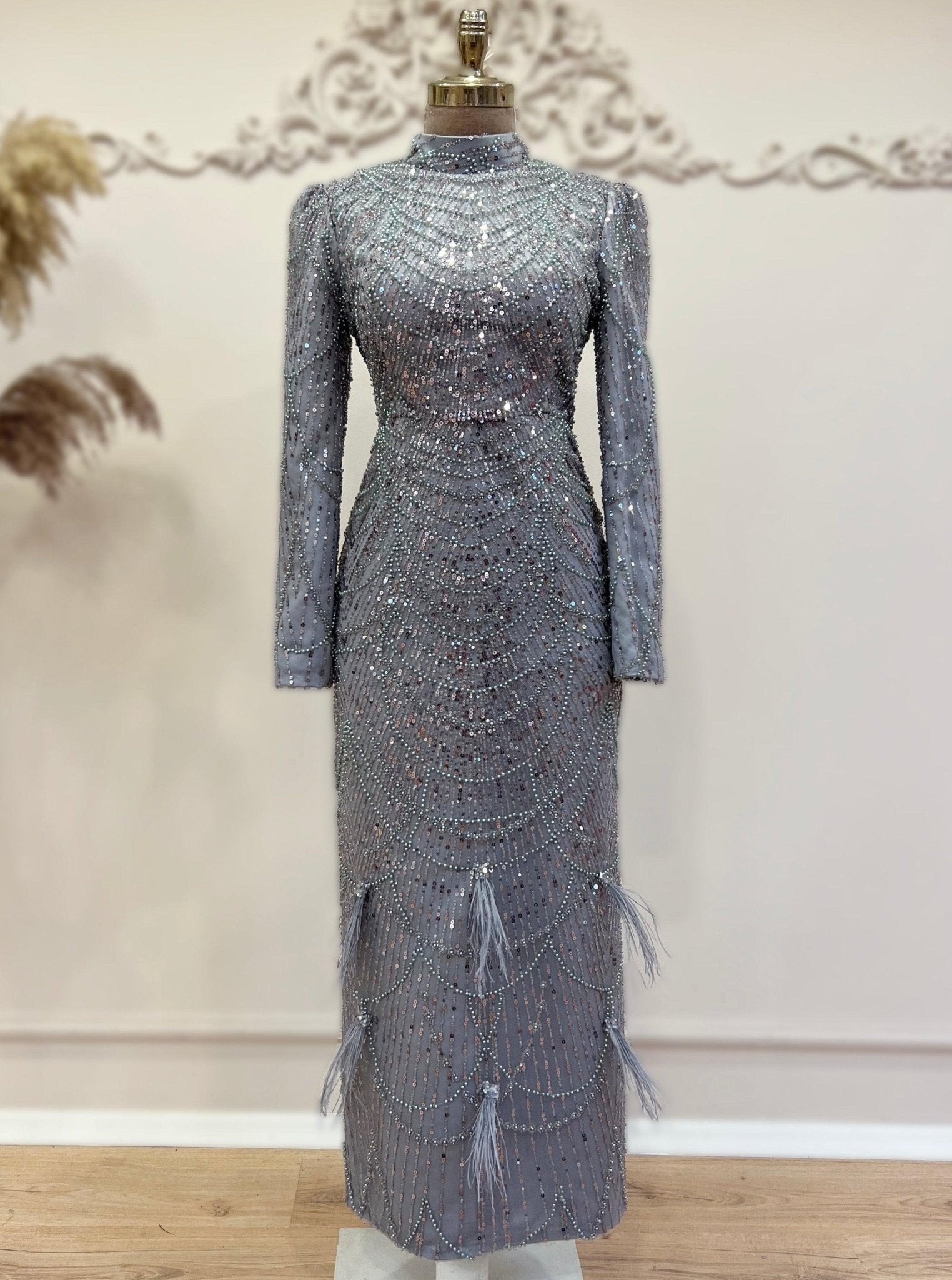 Selena Tesettür Abiye Gri - FioraofDress - tesettur - abiye - 48 - hijab - evening - dress