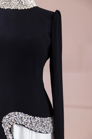 Selva Tesettür Abiye - FioraofDress - tesettur - abiye - Siyah Beyaz - 38 - hijab - evening - dress