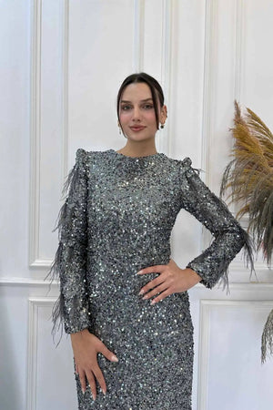 Shine Tesettür Abiye - FioraofDress - tesettur - abiye - Antrasit - 38 - hijab - evening - dress