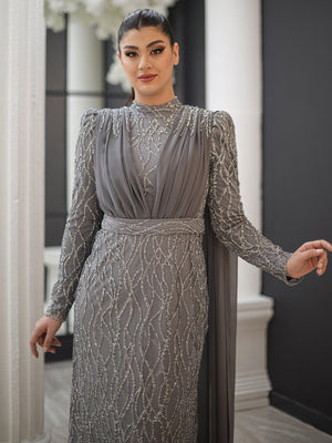 Sofia Tesettür Abiye - FioraofDress - tesettur - abiye - 48 - gri - hijab - evening - dress