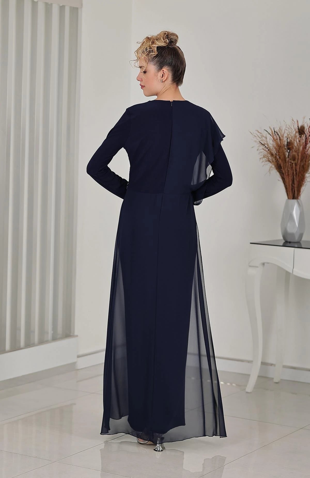 Taş Detay Şifon Zeren Tesettür Tulum Lacivert - FioraofDress - tesettur - abiye - 48 - hijab - evening - dress