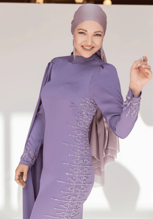 Tek Omuz Pelerinli Tesettür Abiye - FioraofDress - tesettur - abiye - 46 - LİLAA - hijab - evening - dress