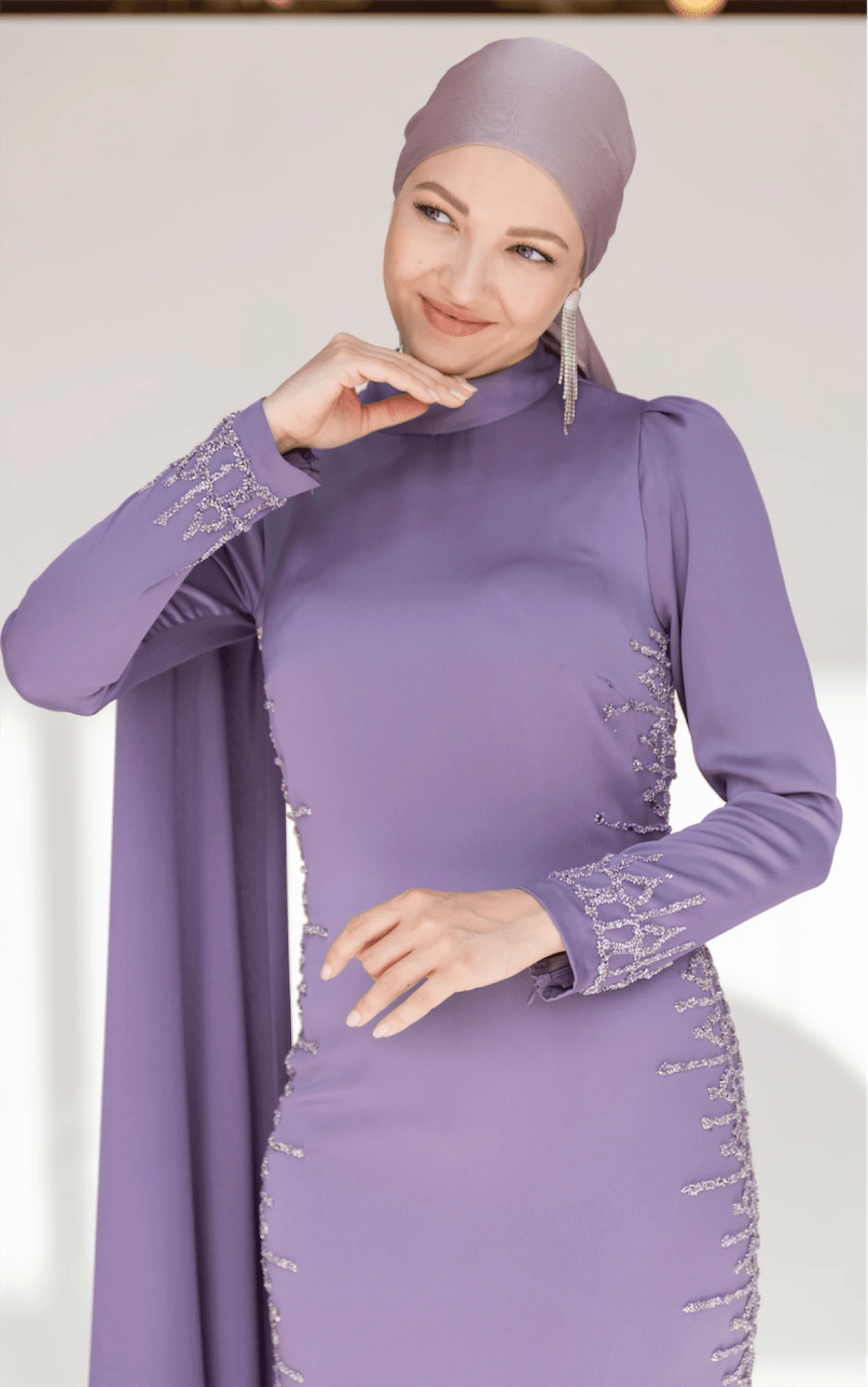 Tek Omuz Pelerinli Tesettür Abiye - FioraofDress - tesettur - abiye - 46 - LİLAA - hijab - evening - dress