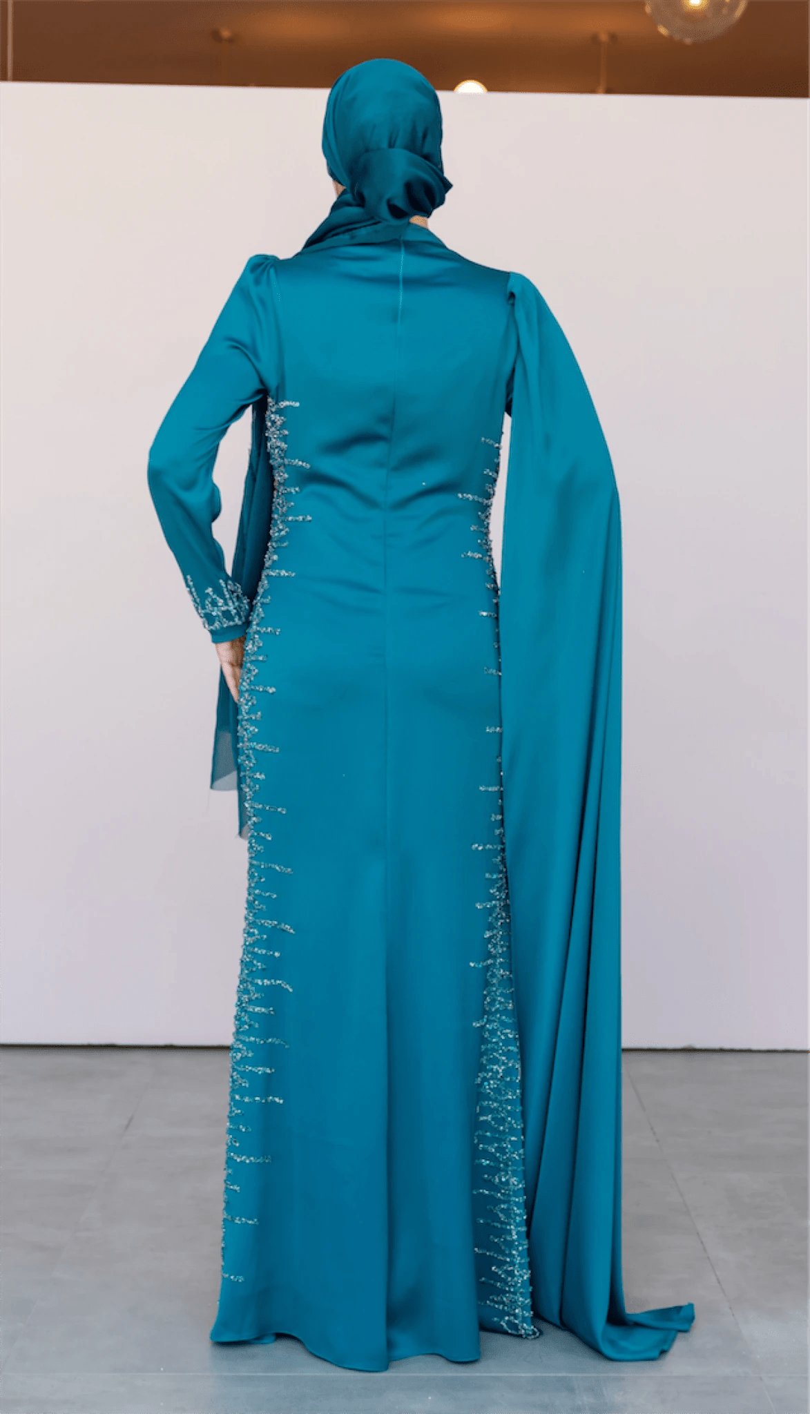 Tek Omuz Pelerinli Tesettür Abiye - FioraofDress - tesettur - abiye - 46 - PETROL - hijab - evening - dress