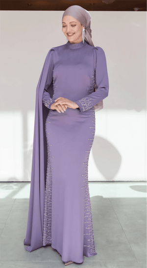 Tek Omuz Pelerinli Tesettür Abiye - FioraofDress - tesettur - abiye - 46 - LİLAA - hijab - evening - dress