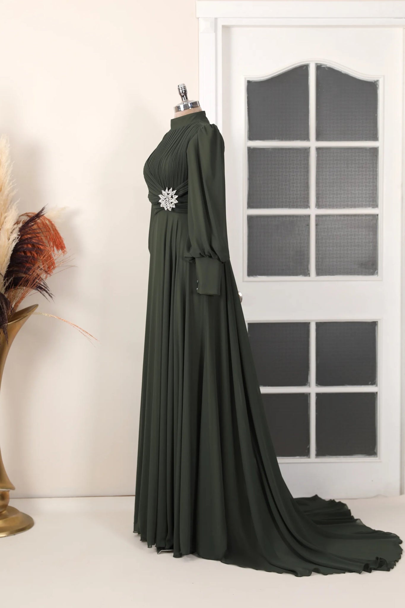 Valerya Abiye - FioraofDress - tesettur - abiye - 38 - haki - hijab - evening - dress