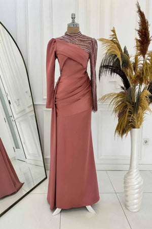 Vela Abiye - FioraofDress - tesettur - abiye - 48 - Gül Kurusu - hijab - evening - dress