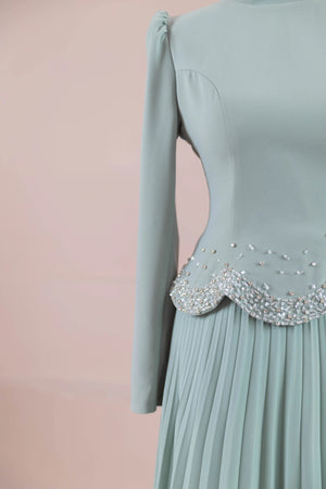 Velor Tesettur Abiye - FioraofDress - tesettur - abiye - mint yeşili - 38 - hijab - evening - dress