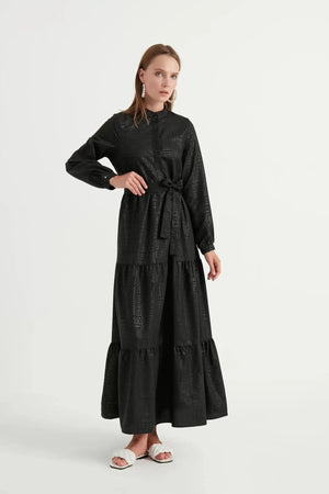 Yakma Desen Elbise - FioraofDress - tesettur - abiye - 42 - Siyahh - hijab - evening - dress